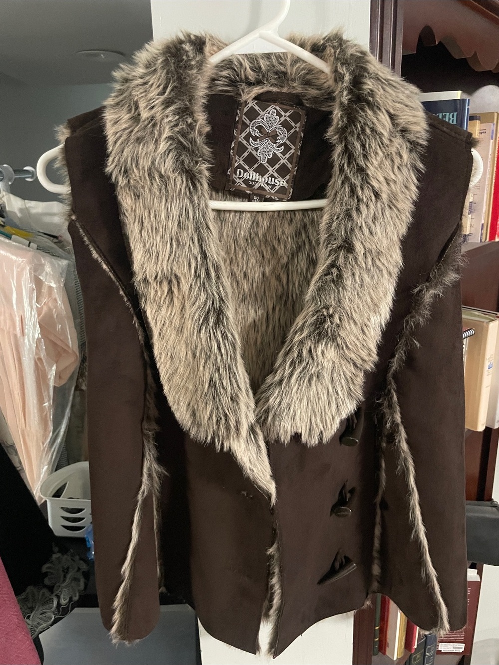 Dollhouse Brown Coat with Taupe Faux Fur Trim